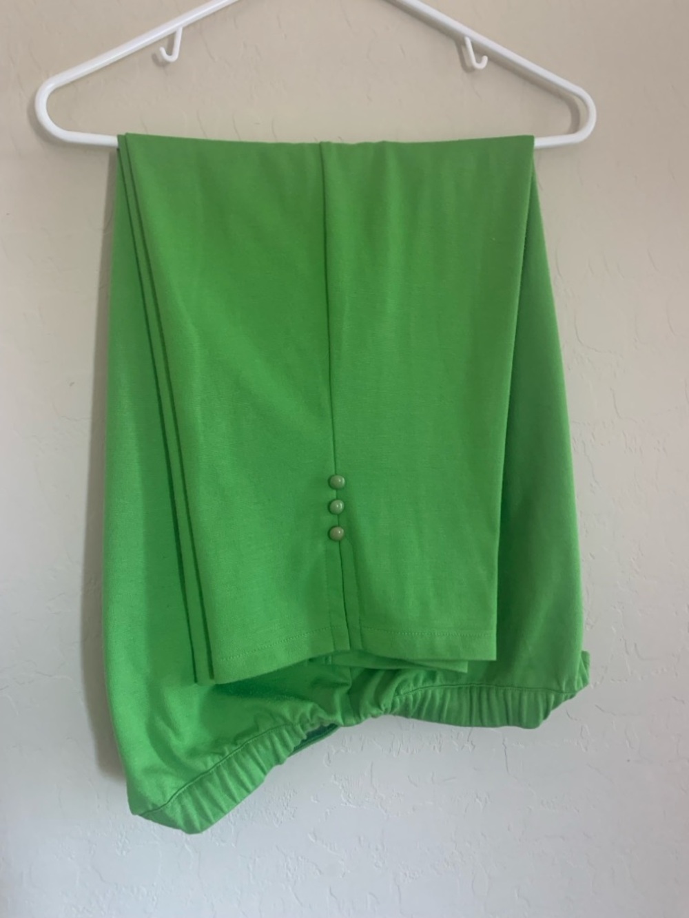 Bright Green Women's Capris with Button Detail Elastic Pull on Waist